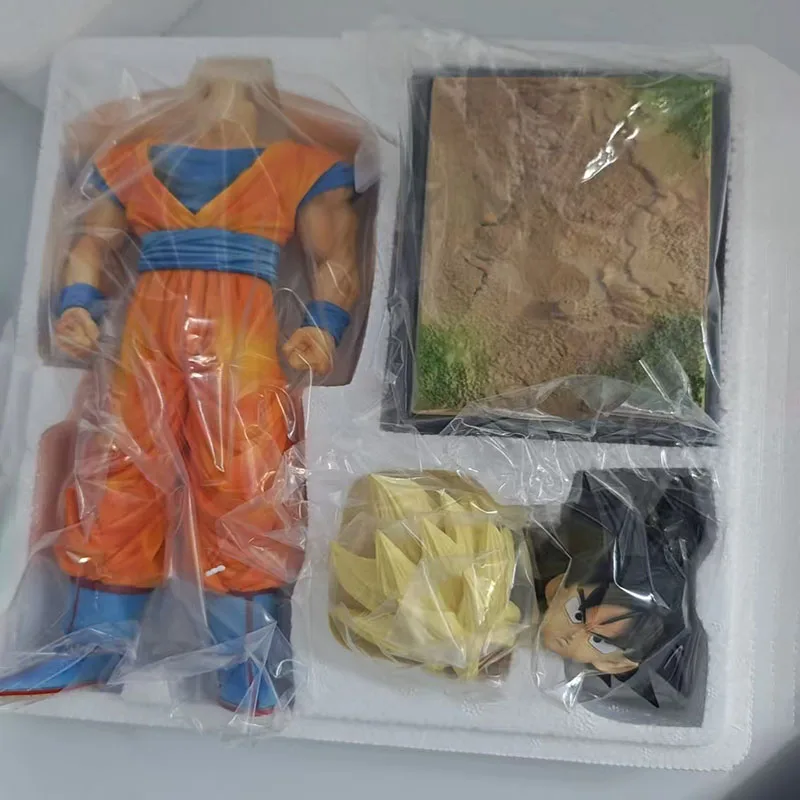 

With base Dragon Ball Z Son Goku Anime Figure - PVC Statue Model with 2 Heads Kakarotto Super Saiyan Collectible Doll Toy Gift