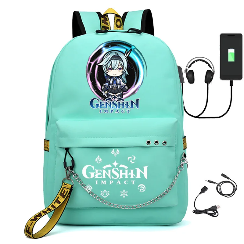 Trendy Youthful School Bags Unisex Genshin Impact Travel Bags Usb Rechargeable Oxford Waterproof Notebook Shoulder Backpacks