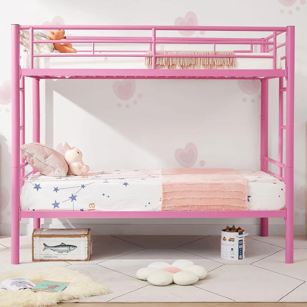 Bunk Bed Twin Over Twin, Metal Bunkbeds with Ladder and Full-Length Guardrail, No Box Spring Needed, Space Saving, Noise Free