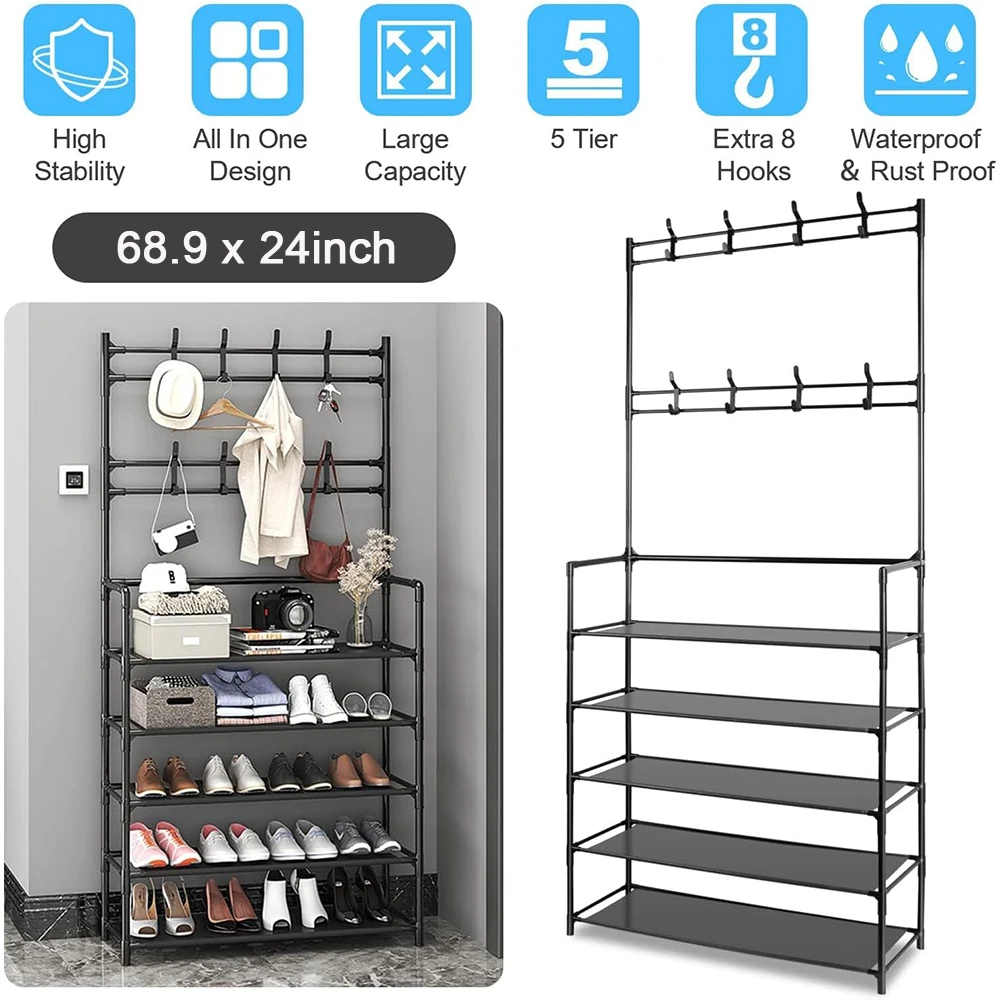 

Тумба для обуви на 5 ярусов, узкая, черная, для спальни, вместительная, простая, прочная и устойчивая, для прихожей и гостиной