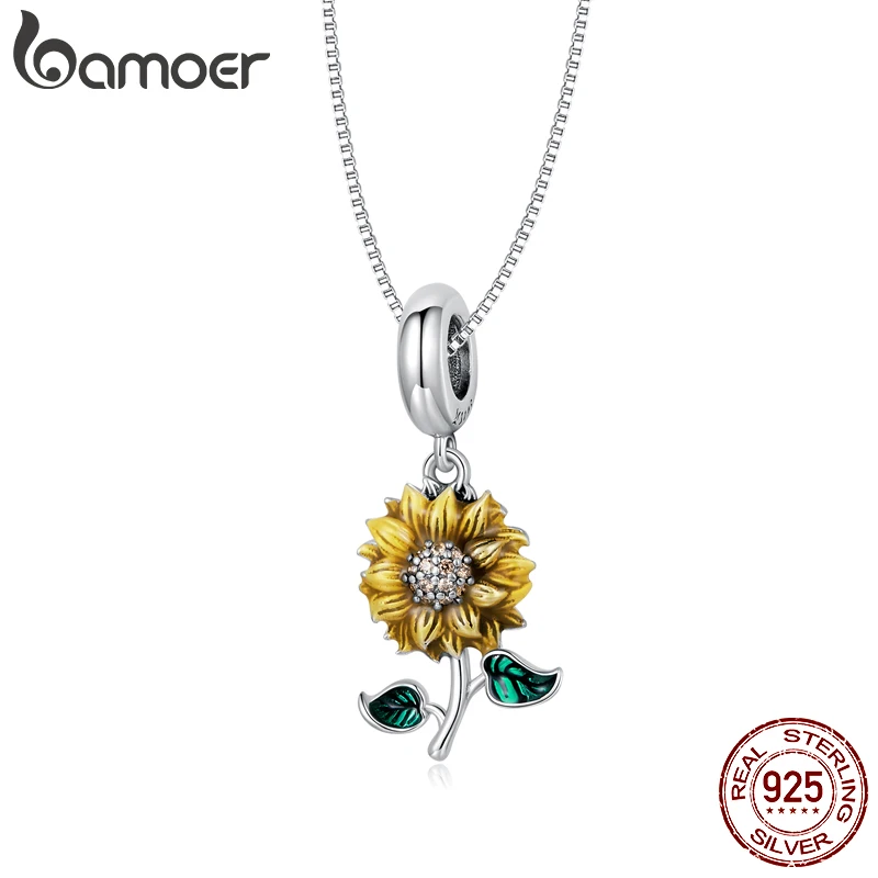 Bamoer Vintage 925 Sterling Silver Sunflower Pendant  Necklace for Women Valentine Gift Fine Jewelry