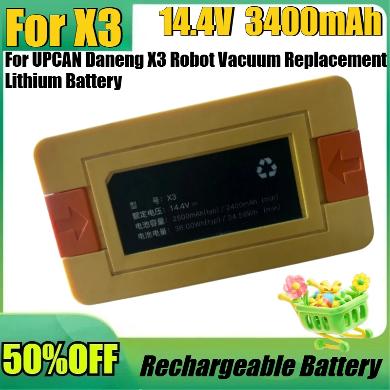 

New 14.4V 3400mAh Battery for UPCAN Daneng X3 Robot Vacuum Replacement Lithium Battery Accessory