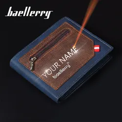 New Short Men Wallets Free Name Engraving Zipper Coin Pocket Simple Card Holder Male Purse High Quality PU Leather Men's Wallet