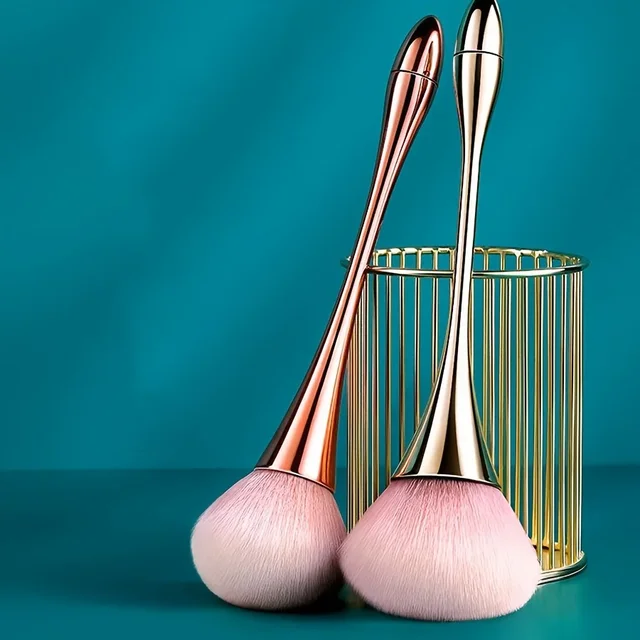 Pincel de maquiagem macio de cabo fino, pincel de blush dourado rosa, ferramenta profissional, pincel de pó solto fofo, pincel para aplicação de pó em manicure.