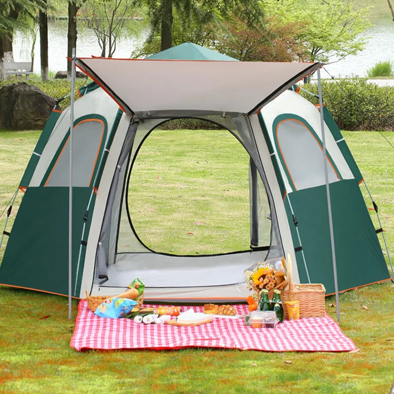 Pop Up Hexagon Camping Tent, Fully Automatic Folding Design, Heavy Duty Rainproof Tent for Outdoor Activities & Family Picnic