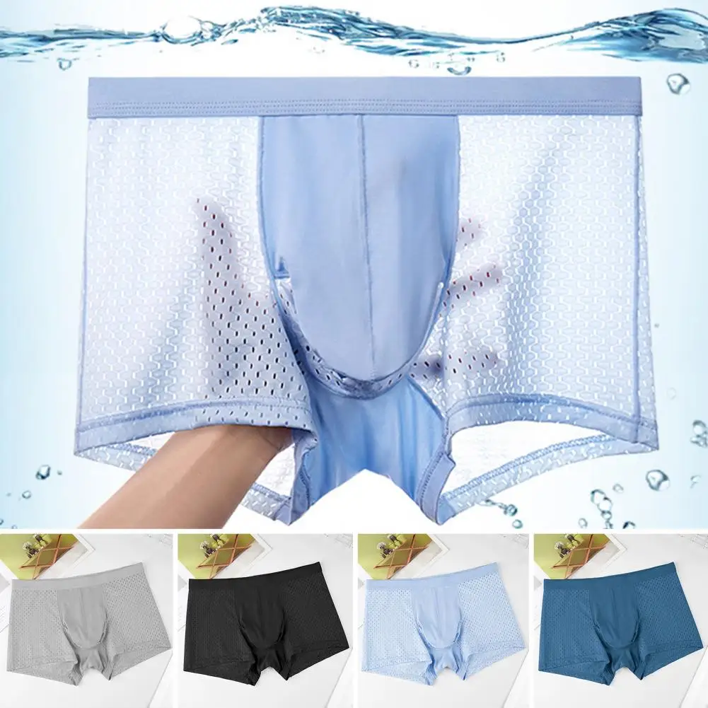 

Men Boxers Elephant Nose Thin Seamless Panties Ice Silk Mid Waist Mesh Briefs Moisture-wicking Men Underpants Daily Underwear