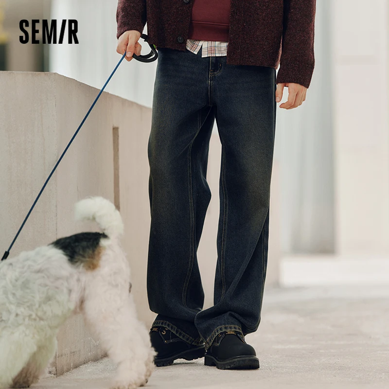 

Джинсы Semir, мужские усы, свободные прямые брюки в стиле ретро, осень-зима 2029, классические мешковатые брюки с текстурой, мужская одежда