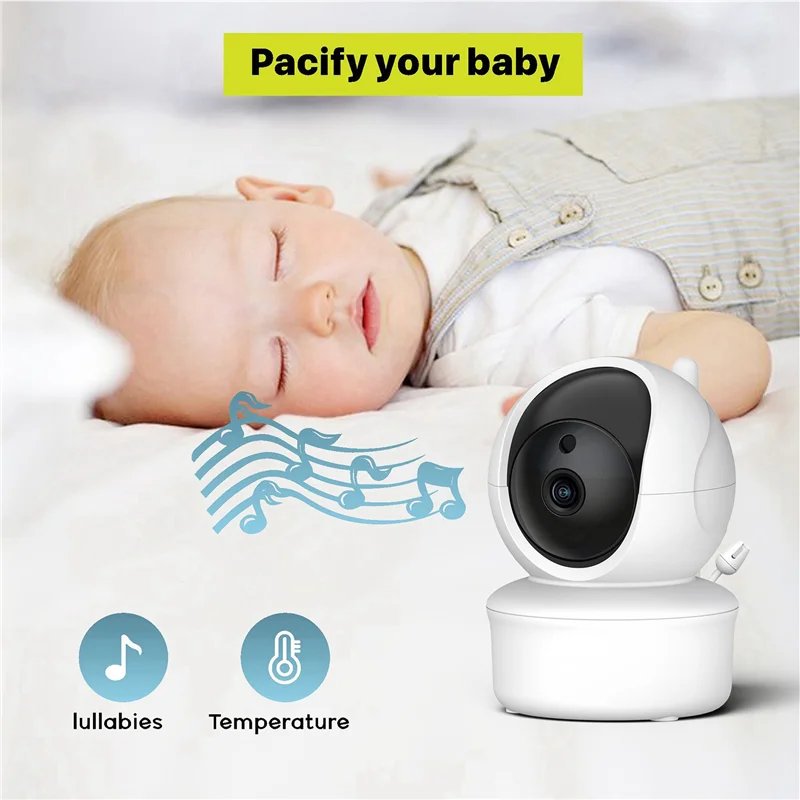 A93P 5 Inch Lullabies Video Baby Monitor with Camera and Audio Remote Pan-Tilt-Zoom 2-Way Audio Temperature Sensor EU Plug