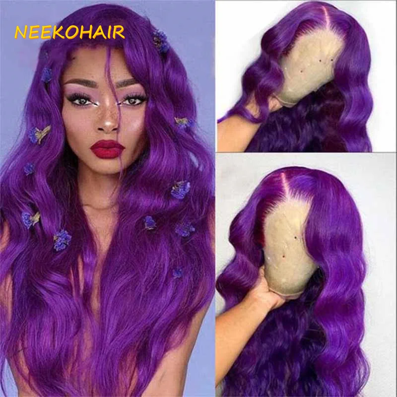 

13x6 HD Lace Front Wig Colored Purple Body Wave Wigs 13x4 Transparent Lace Frontal Or 4x4 Closure Human Hair Wigs For Women