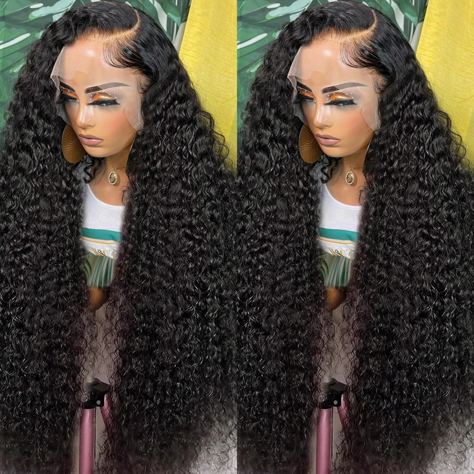 Transparent 13x4 Water Curly Frontal Human Hair Wigs 30 Inch Brazilian 200% Loose Deep Wave 13x6 HD Lace Front Wig For Women