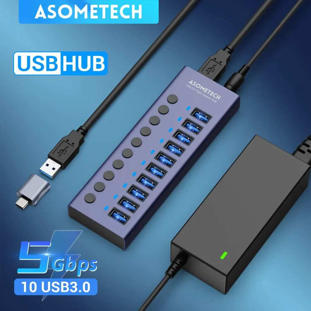 4/7/10 Ports Hub Usb 3 0 Multi USB Splitter with Switch Power Adapter Multi usb Extender for Laptop Accessories MacBook Splitter