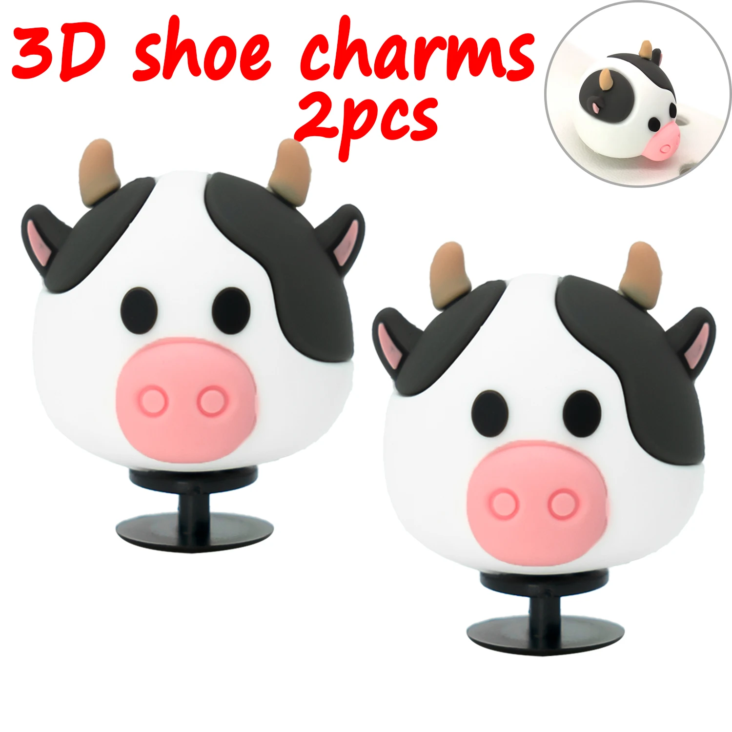 2 Stück 3D niedliche Tier-Schuhanhänger, Ente, Biene, Dinosaurier, Hund, Schuhdekorationen, Panda, Kuh, Anstecknadeln für Mädchen, Jungen, Kinder, Geschenke, Clog-Schnalle – Detail 23
