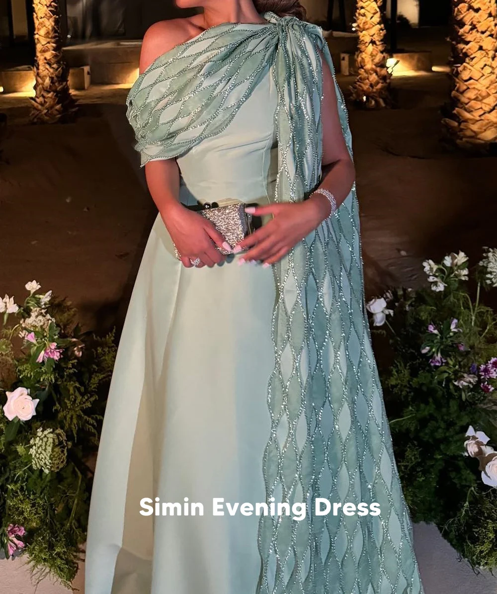 فساتين سهرة سعودية من Simin بكتف واحد على شكل حرف a بطول الأرض مع فساتين حفلات رسمية أنيقة بدون أكمام 2025