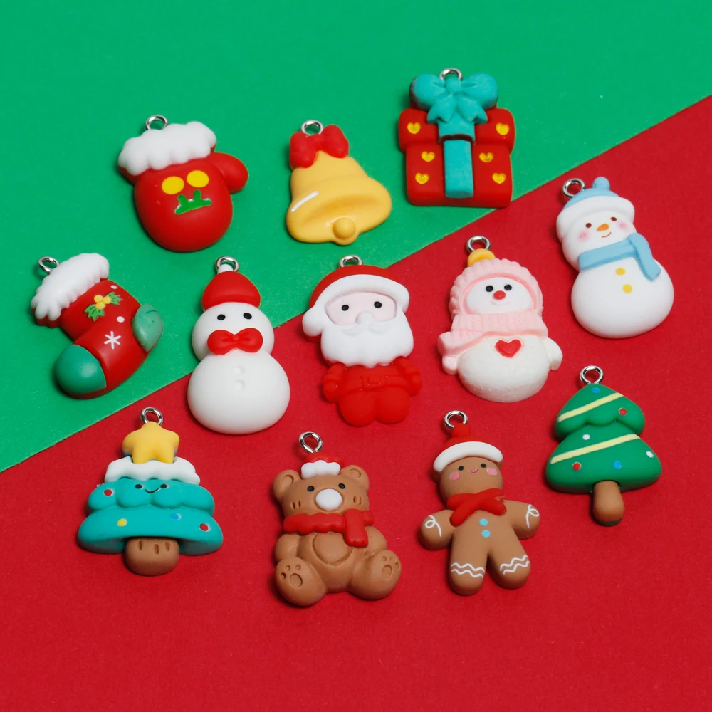 10pcs Resin Christmas Gingerbread Man Charms Xmas Santa Claus Pendants for Earring Necklace Keychain Diy Jewelry Making Supplies