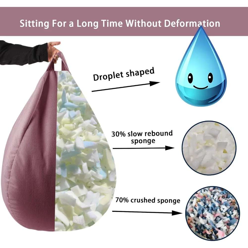 LPMOERA كرسي كيس فول رغوة الذاكرة كراسي كيس فول للأطفال/المراهقين مع ملء كرسي كيس فول للأطفال المستدير لغرفة المعيشة وغرفة النوم #4