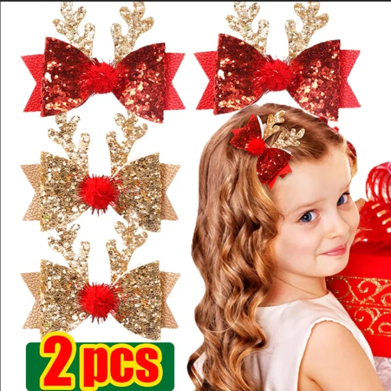 

Christmas Antlers Hairpins Glitter Bowknots Ball Barrettes Hair Clips for Women Festivals Fashion Hair Decoration Accessories