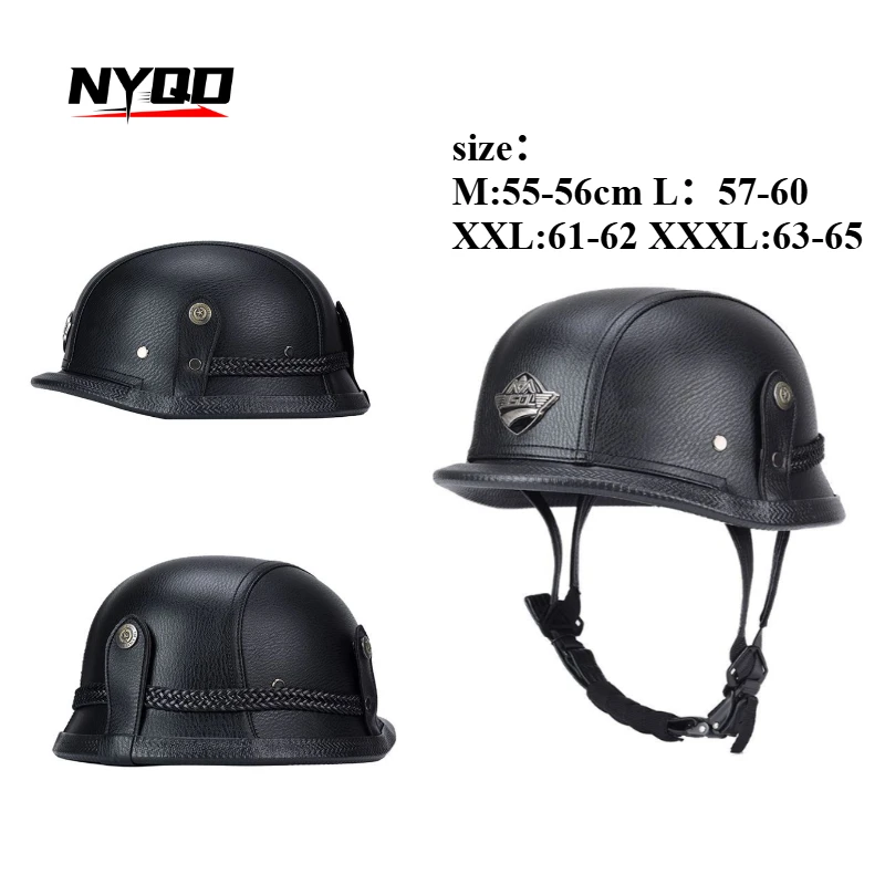 

Vintage leather black riding helmet unisex open-face half helmet for German motorcycles