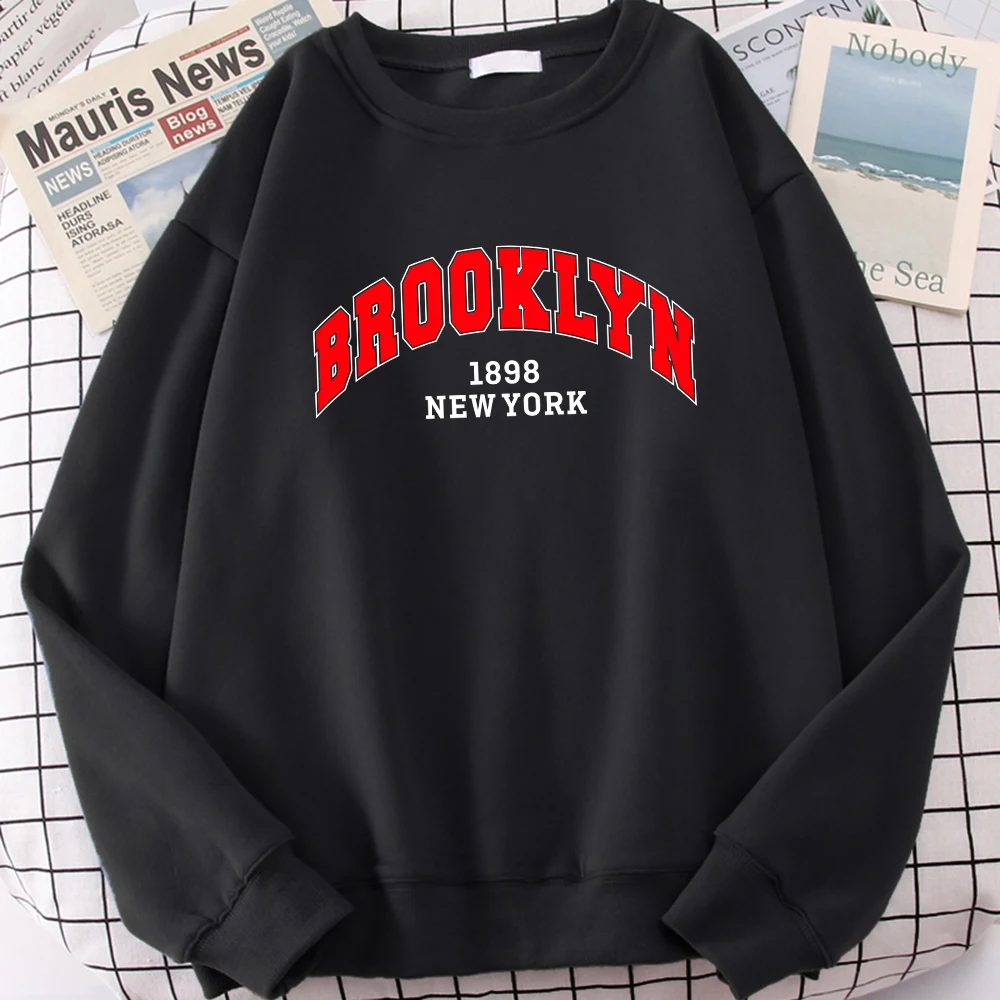 Brooklyn 1898 NEW YORK City Letter Printed Sweatshirt Female Creative Pattern Tops Fleece Hip Hop Pullover Trendy Women Clothes