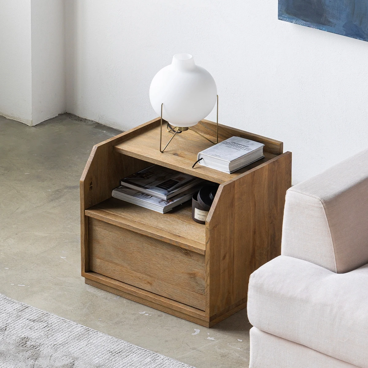 

#Modern Oak Wood Bedside End Table Nightstand for Apartment Hotel Bedroom Furniture with 1 Drawer