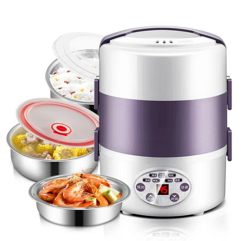 

2L Lunch Box 3 Layer Multifunction Steam Heating Rice Cooker with Steamer Portable Insulation Food Container Warmer