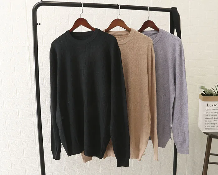 

New Thiened Large Size Knitted round Ne Sweater for Men Autumn Winter Loose Fit Comfortable Cotton Blend Faion Urban Sle