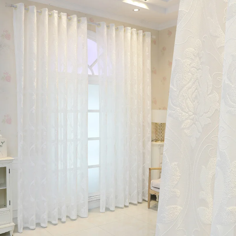 Minimalist Modern Jacquard European Sheer Curtains for Living Room, Bedroom Balcony European Openwork Semi-Blackout
