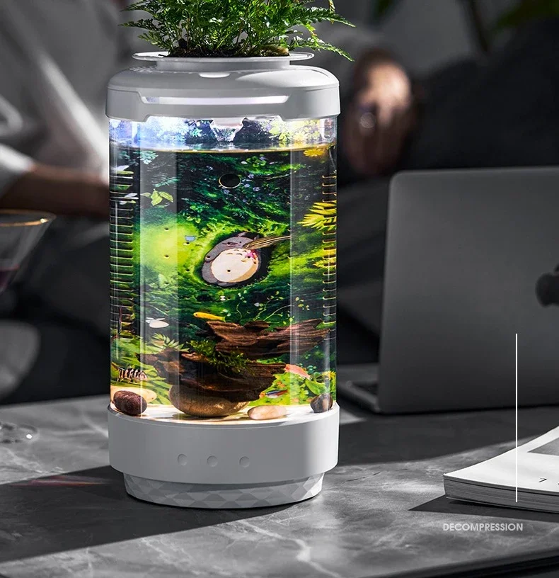 MicMol USB -C Free Install Smart Acrylic Desk Aquarium Tank with Lamp Filter Quick Aquarium Tank