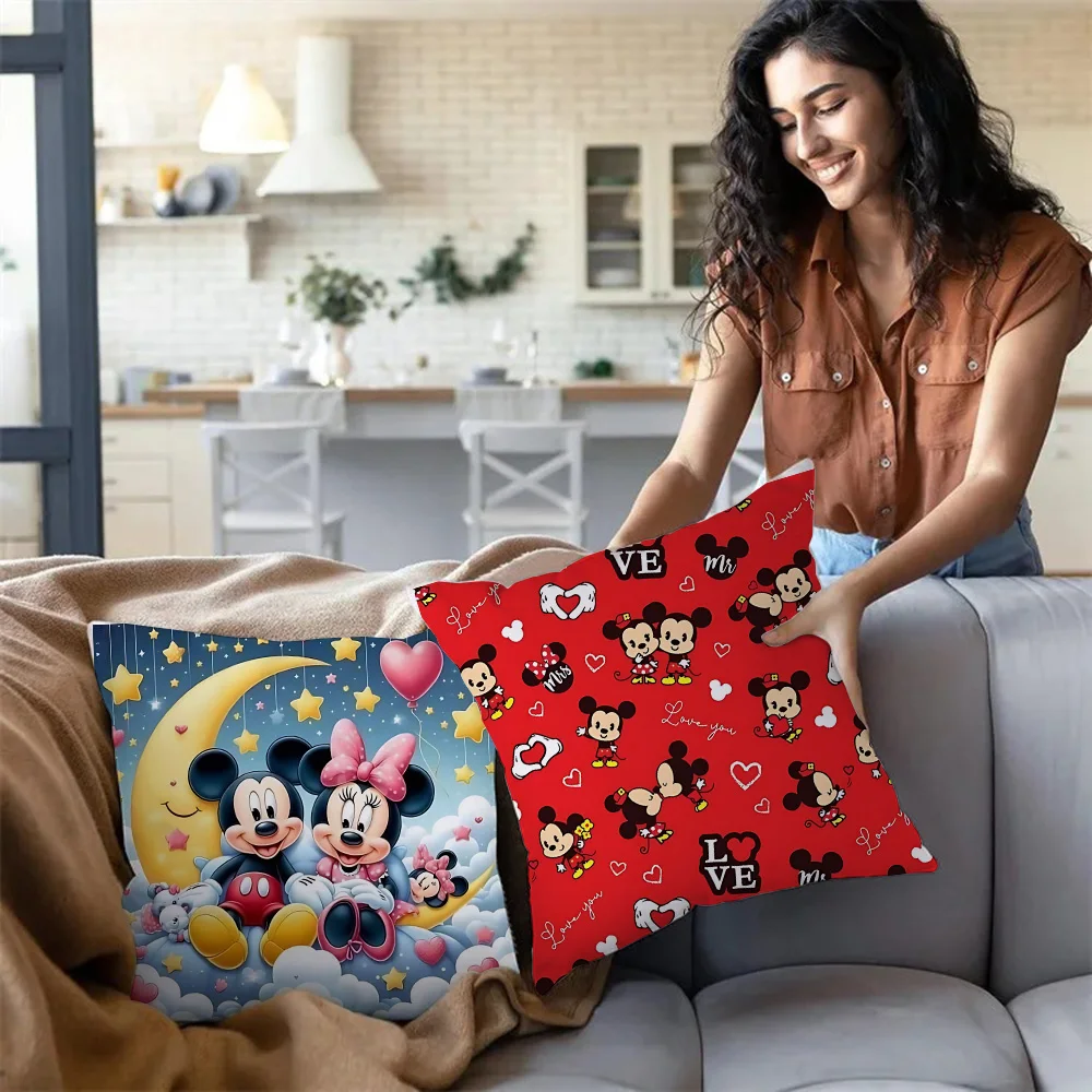 Cartoon couple Mickeys Minnies Pillow Covers Cartoon Sofa Decorative Home Double-sided Printing Short Plush Cute Cushion Cover view 3