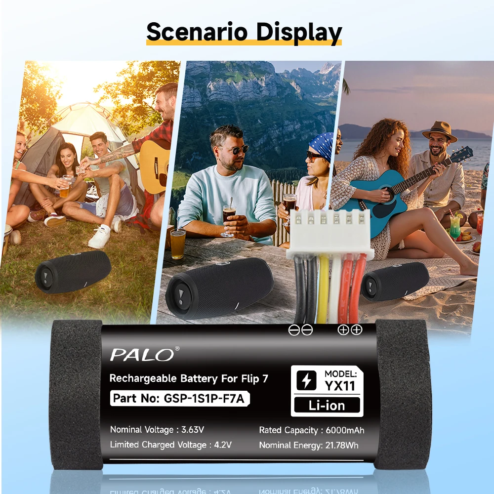 بالو الأصلي GSP 1S1P-F7A سماعة لاسلكية تعمل بالبلوتوث المتكلم بطاريات 6000mAh بطارية ليثيوم ل JBL Flip 7 Flip7 المحمولة المتكلم