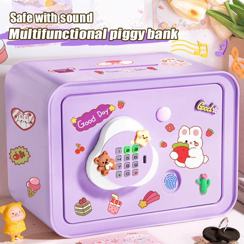 Children's Mini Fingerprint Piggy Bank Toys DIY Password Unlock Money Box Kids Savings Bank With Music Key Toy For 3 Yeas Gifts