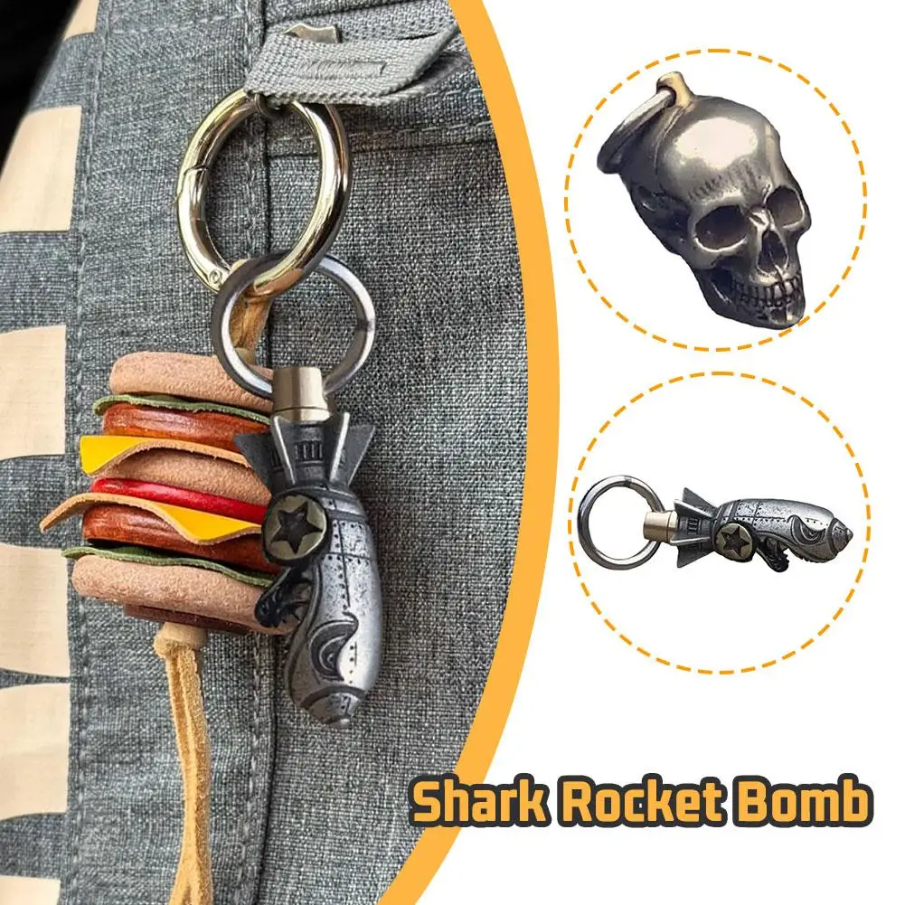 Shark Rocket Bomb Keychain Hand Metal Fun Cool Bottle Opener Keychain Decoration Shark Rocket Bomb Keychain