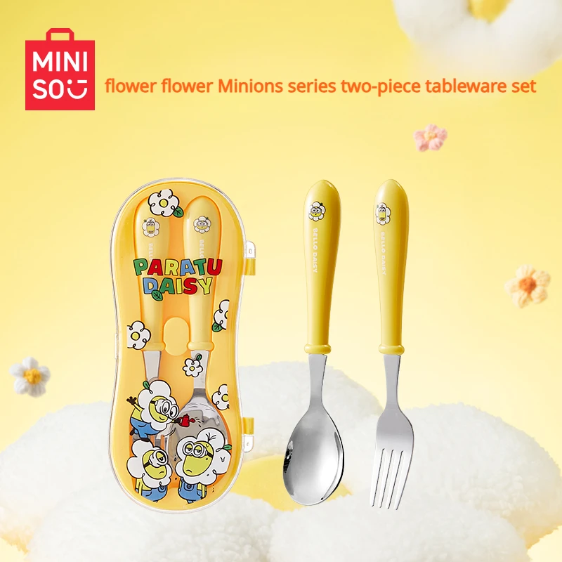 

MINISO Cutlery Fork and Spoon Two-piece Flower Minions Series Is Easy To Carry Outdoor Picnic Children's Birthday Gift Animation