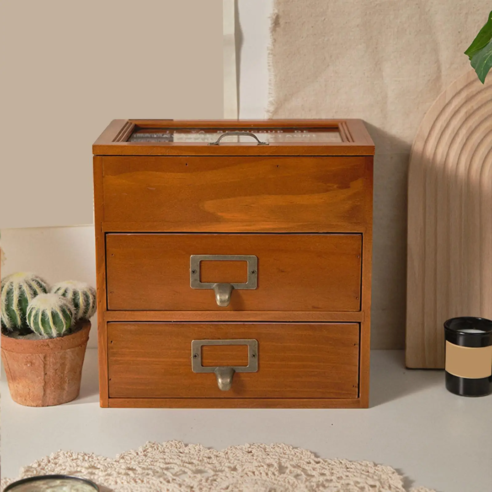 

Шкатулка для драгоценностей в стиле ретро с прозрачной крышкой, держатель для ювелирных изделий, деревянный футляр для драгоценностей для туалетного столика, домашнего декора, мелких предметов, спальни, офиса