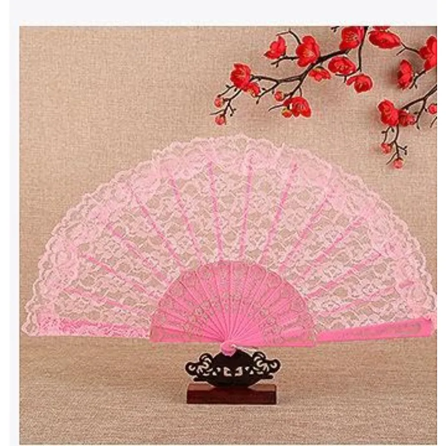 Lace Handheld Fan Chinese Folding Fan Floral Hand Fan Bridal Dancing Props for Women Wedding Party Favor Decoration