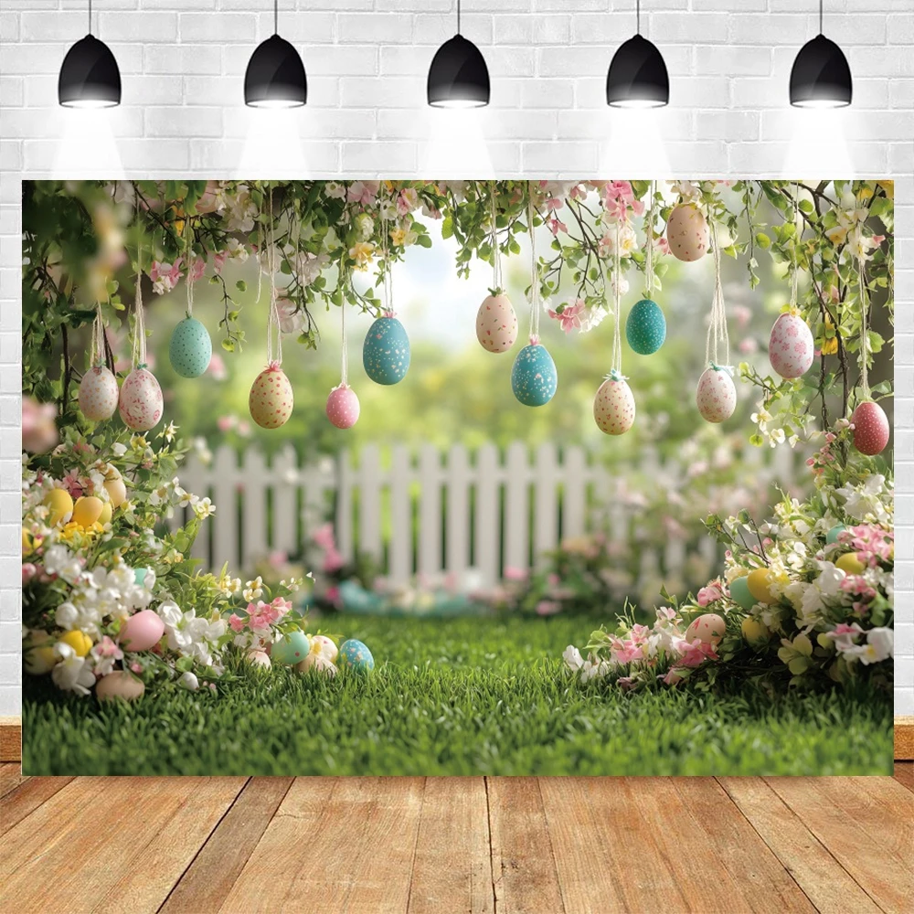 Spring Easter Backdrop for Photography Rabbit Colorful Easter Eggs Flower Baby Shower Easter's Day Background Photo Studio Props