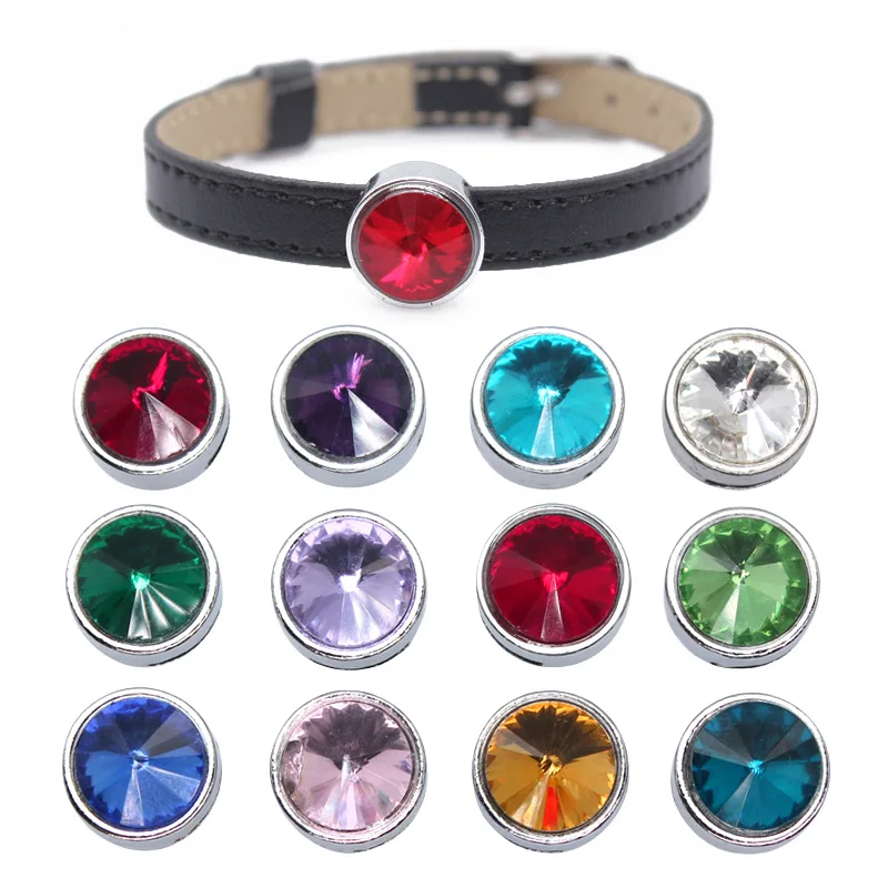 Lote de 40 dijes deslizantes de piedra de nacimiento con orificio de 8 mm, diseño de flor y pastel, para pulseras de cuero de 8 mm, ideales para la creación de joyas.
