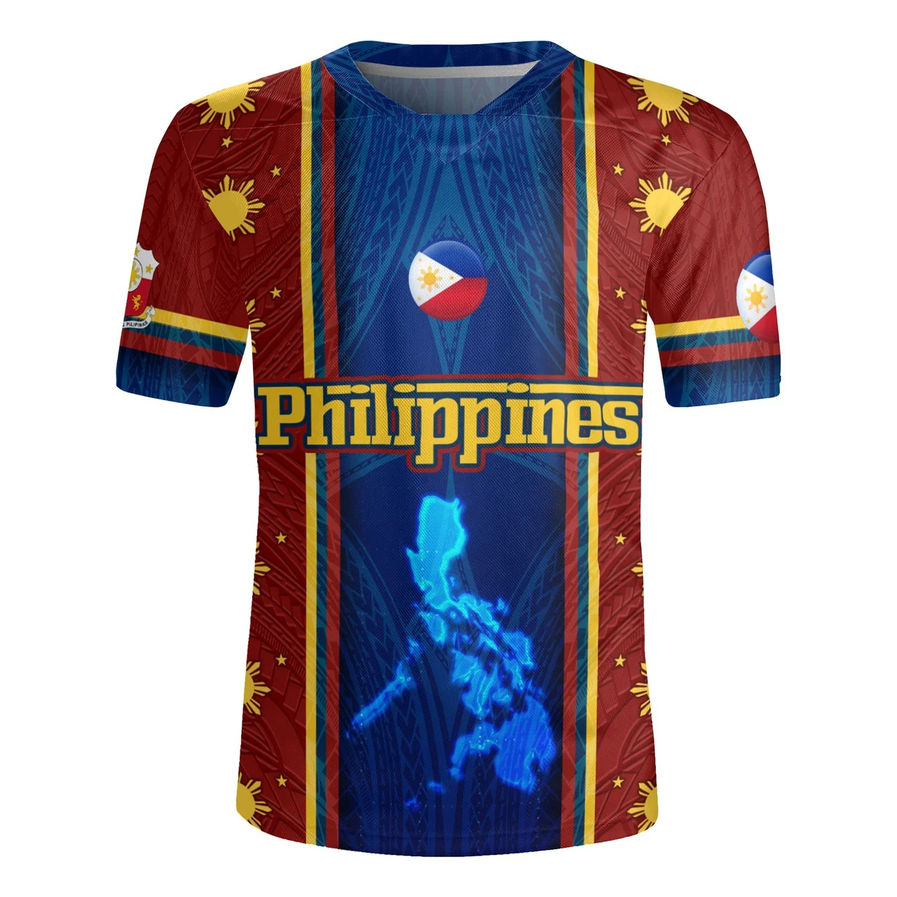 3D Printed Polynesian Philippines Filipinos Rugby-Jersey V-Neck T Shirt Pride To Be Filipinos Graphic V Neck T-shirts Tee Shirts