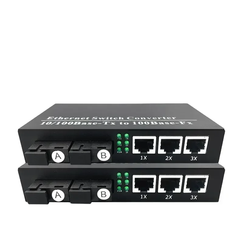 Fiber Optical Media Converter 2Fiber 3rj45 100Base Media Converter 10/100M 1fo 3rj45 Media Converters Optical Fiber