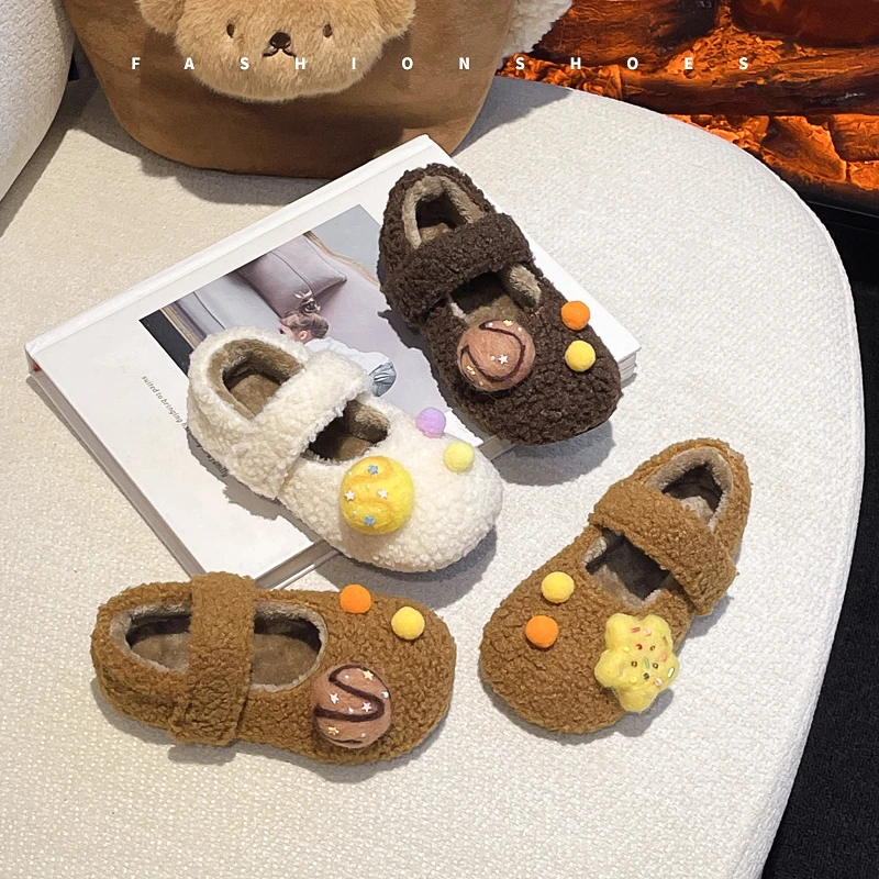

Kids Princess Casual Shoes Suede Fashion Girls Flat Shoes Hook&loop Soft 2025 Winter New Children Warm Shoes Non-slip Comfort