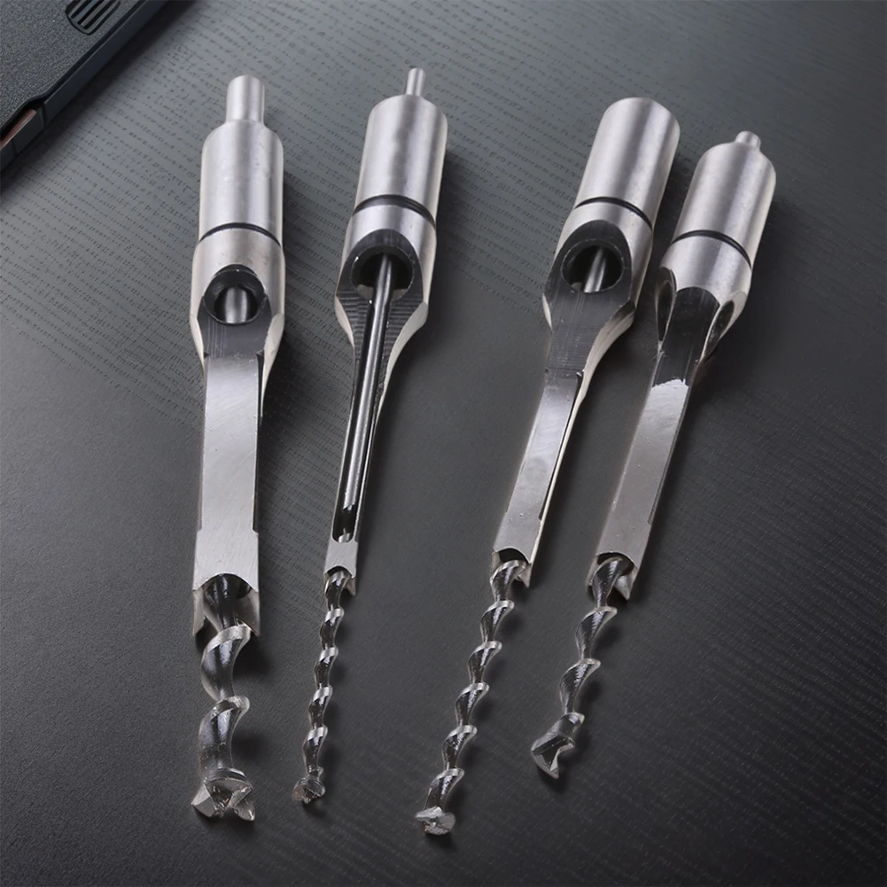 4 個角穴ドリルビット HSS オーガーモーティジングチゼルドリルセット 6.4/8/9.5/12.7 ミリメートル角木工ドリル木工ツール