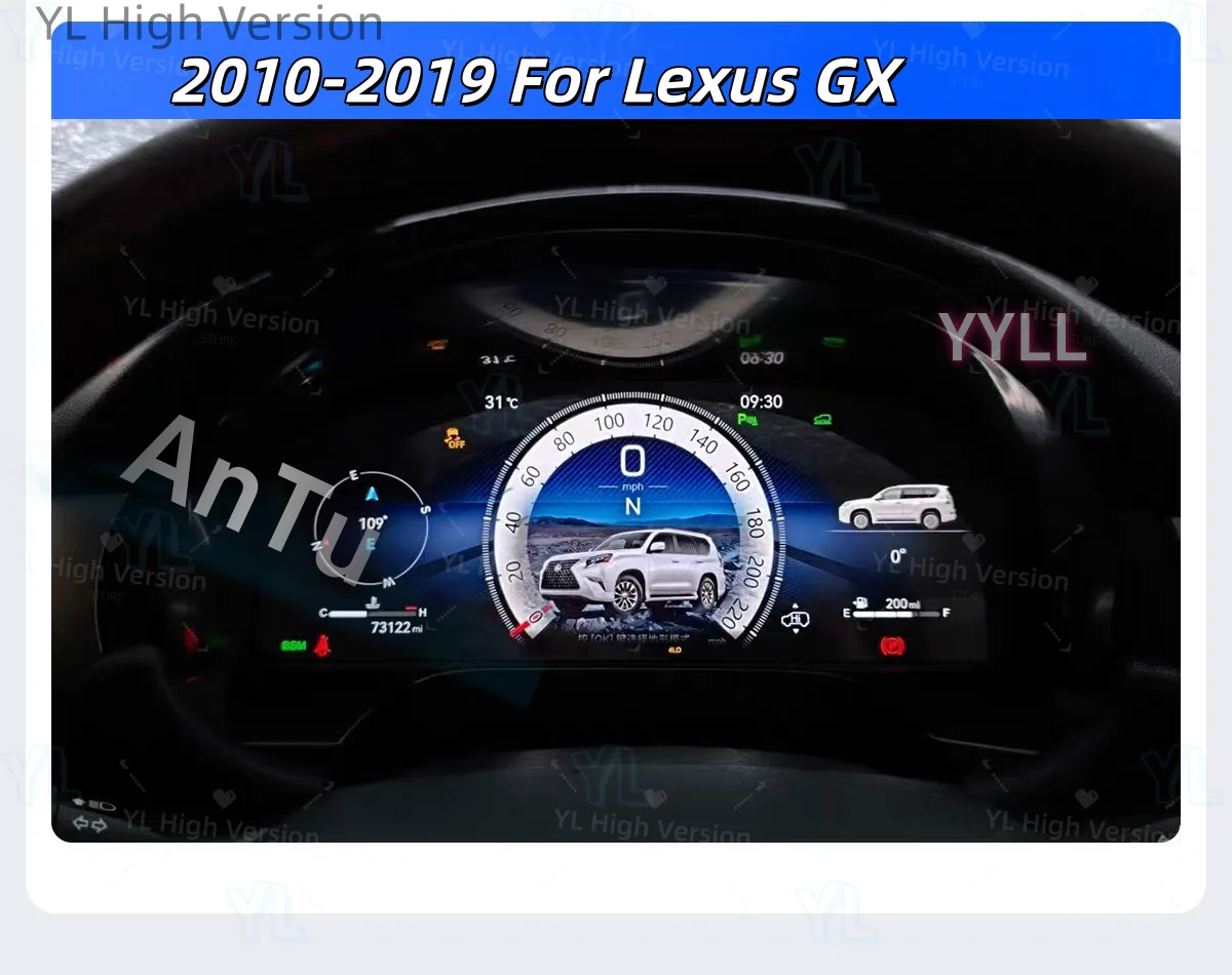 NEW 12.3inch Digital Dashboard Panel Full LCD Speedometer Cluster For Lexus GX400 GX460 2010 -2019 Virtual Cockpit Linux System