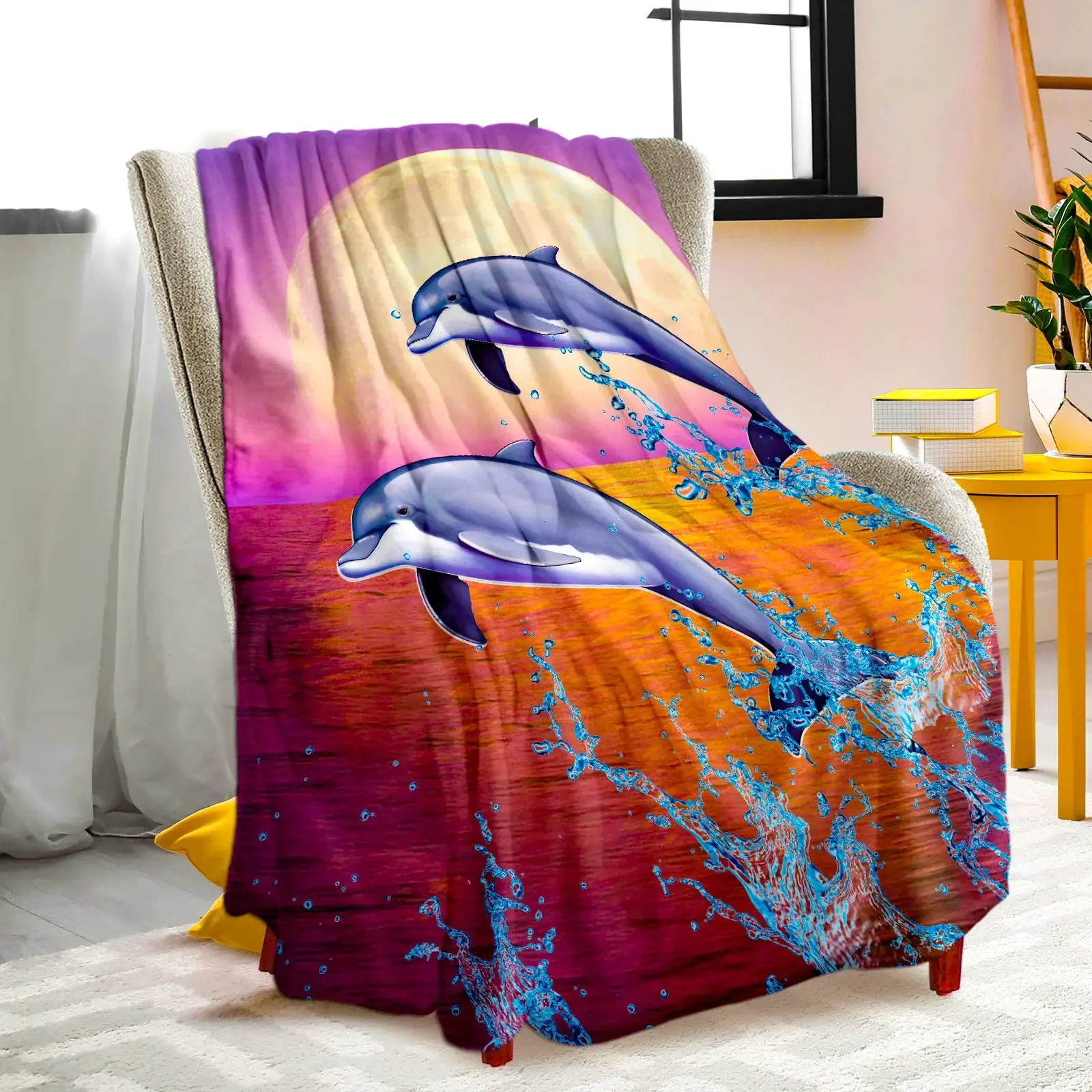 

Dolphin Throw Blanket for Adults Soft Flannel Fleece Warm Lightweight Cute Animal Pattern Bed Sofa Couch Blanket King Queen Size