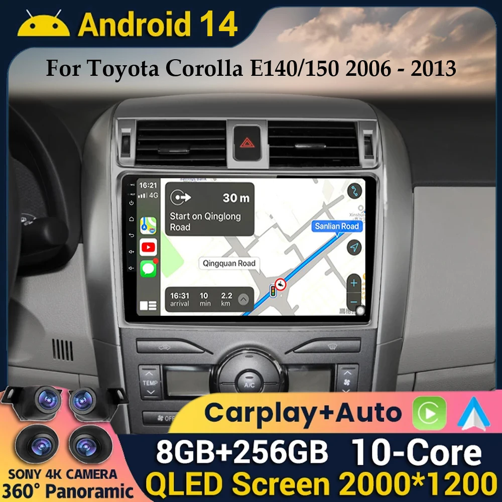 

Автомобильный радиоприемник Carplay для Toyota Corolla 10 E140 E150 2006 - 2013 с Android 14, автомобильный радиоприемник, мультимедийный видеоплеер, автомобильный беспроводной адаптер