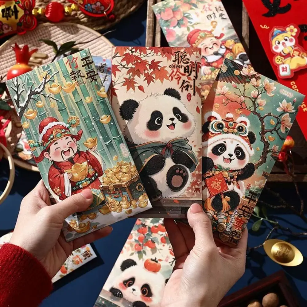 6 pçs estilo chinês ano novo envelopes vermelhos hongbao tradicional saco de dinheiro da sorte das crianças engrossado bênção