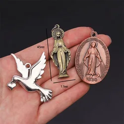 2pcs Catholic Colorful Alloy Virgin Mary Pendant Medallion DIY Pendant for Christian Jewelry Crafts