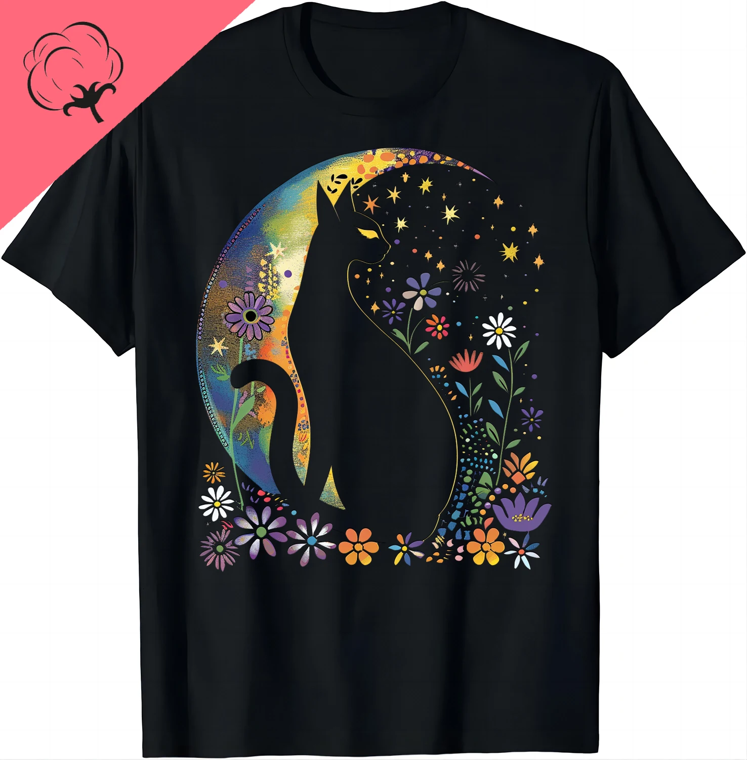 Camiseta De gato estrellado para Mujer, Camisa De algodón con estampado De guardián De la noche, Ropa estética