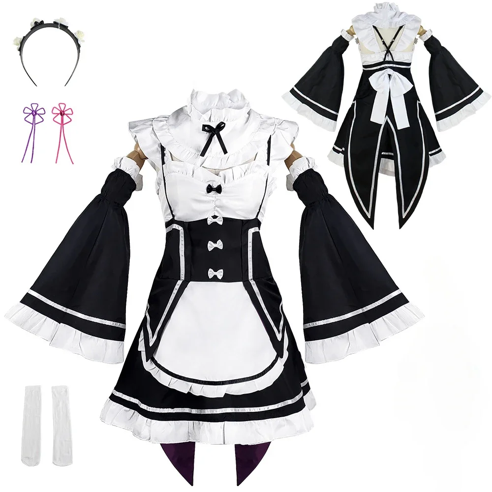 

Cosplay Life Re:Zero Ram & Rem Lolita Maid Cosplay Costume Set for Women Starting Life in Another World Japanese