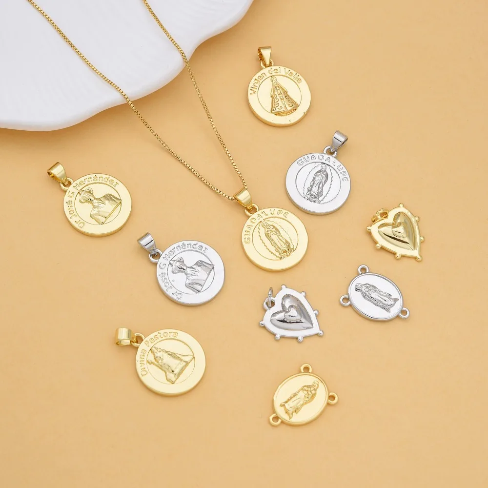 

6 Pieces Copper Plated Gold Virgin Mary Pendant for DIY Necklace Bracelet Jewelry Making Accessories New Glossy Charm Wholesale