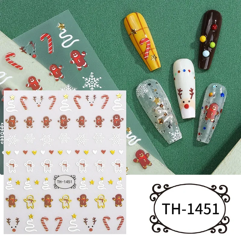 Christmas Nail Stickers DIY Snowflake Gingerbread Christmas Tree Nail Art Gel Sliders Embossed Manicure Deco наклейки на ногти