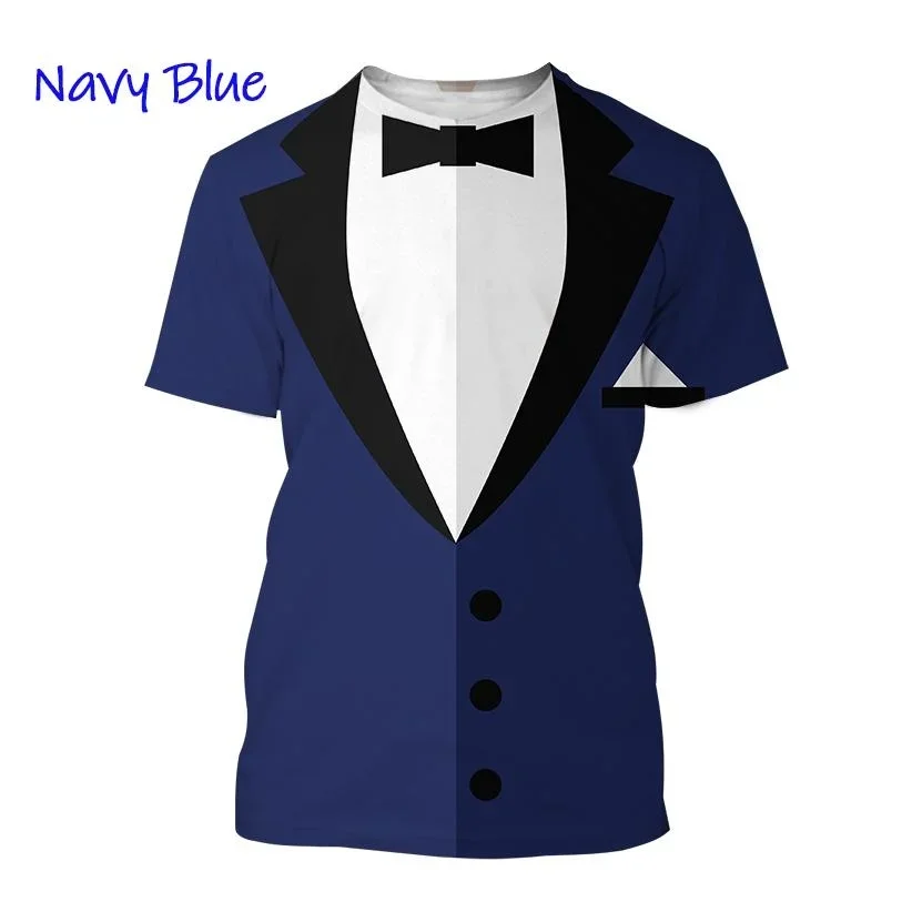 Summer New hot Men\'s Tuxedo Retro Tie Suit T-shirt Bow Tie 3D Print T-shirt Casual Short-sleeved Street Funny Fake Suit Top